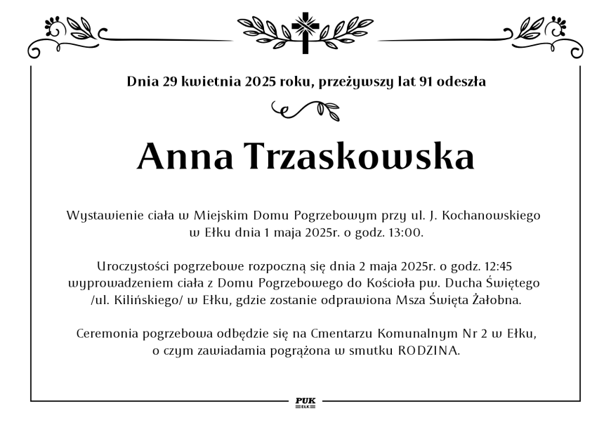 Anna Trzaskowska - nekrolog